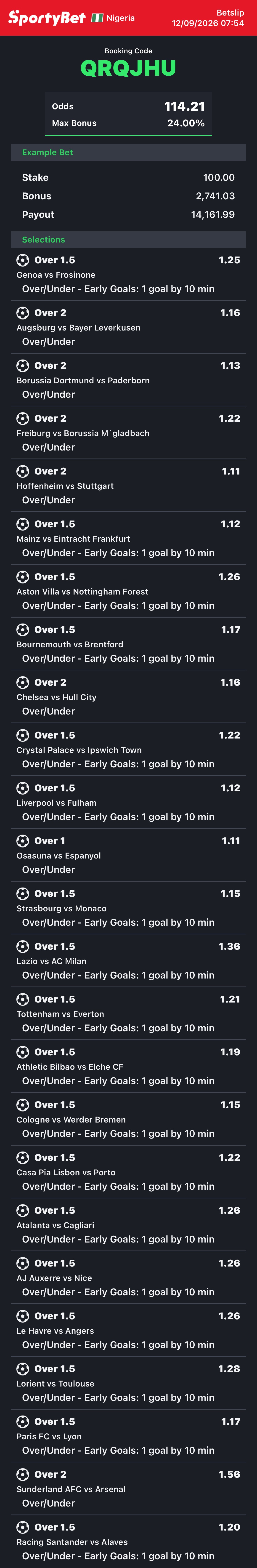 114 Odds Football Sportybet Code