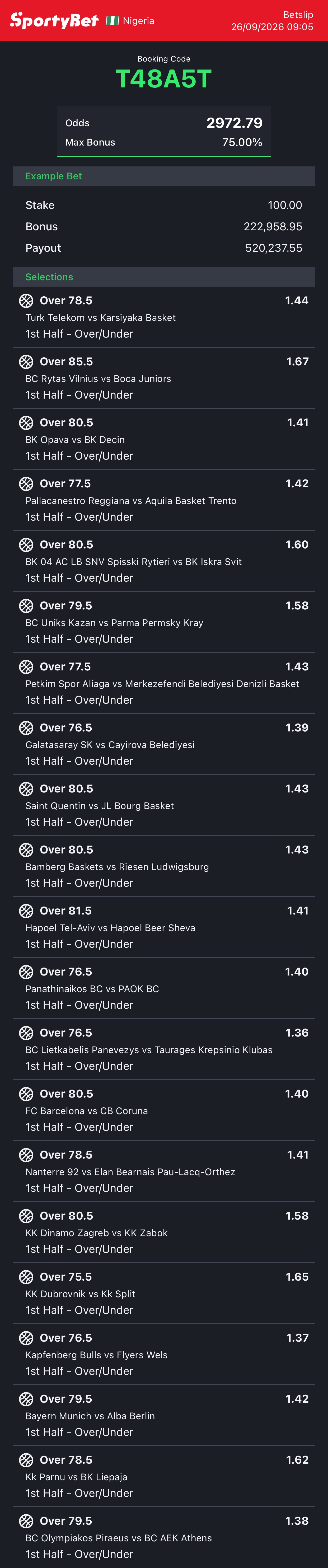 N500 to win N2,600,000 Bet Code Today