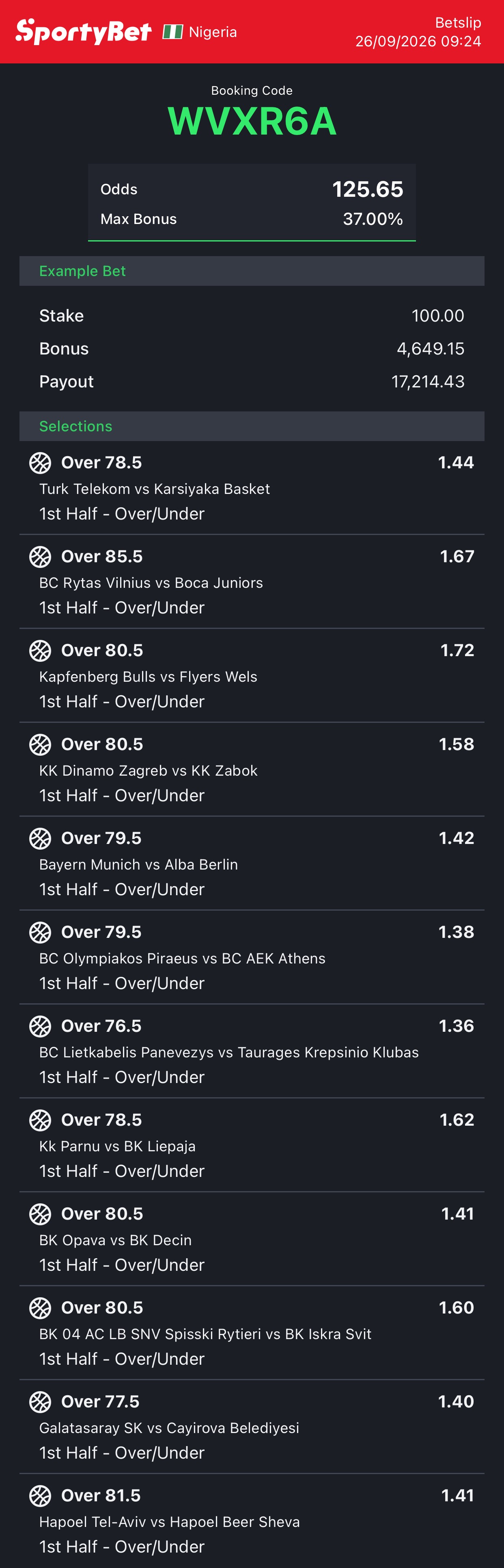 125 Odds Basketball Bet Code Today